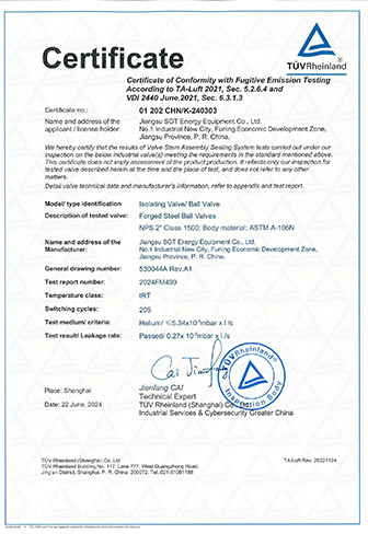 2" 1500 Ball Valve Low Leakage Certificate