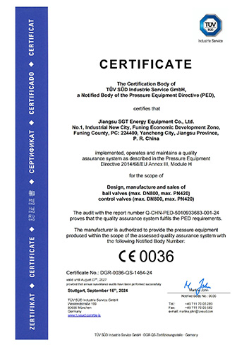 CE-PED Certification for Ball  Valves (EU)